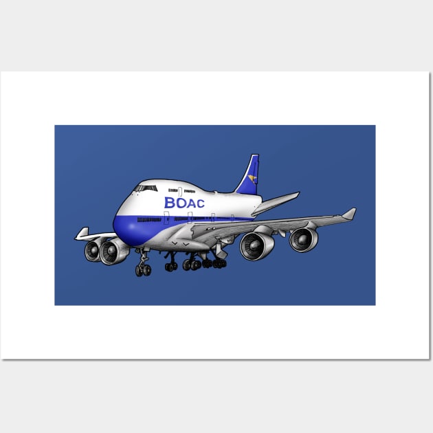 BOAC 747 Jumbo Jet Cartoon Art Wall Art by Funky Aviation